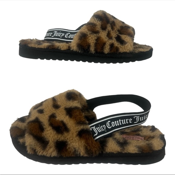 Juicy Couture Fuzzy Leopard Print Slides with Straps size 9 - Picture 2 of 14